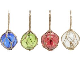 Boule en verre avec corde 12.5 cm (4 couleurs assorties)