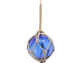 Boule en verre avec corde 12.5 cm (Bleu azur)