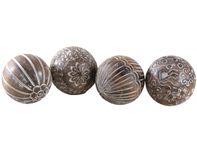 Boules en manguier motifs assortis (Lot de 4) (12 cm)