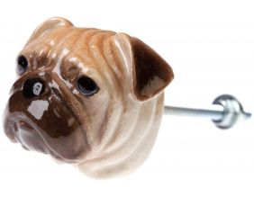 Bouton de porte animal en porcelaine (Tête de bouledogue)