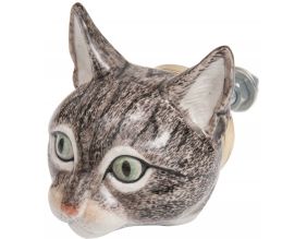Bouton de porte animal en porcelaine (Tête de chat tigré)