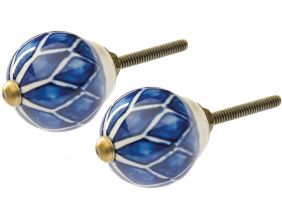 Bouton de porte conique losanges bleus en céramique (Lot de 2)