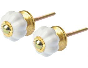 Bouton de porte floral en céramique (Lot de 2) (Blanc)