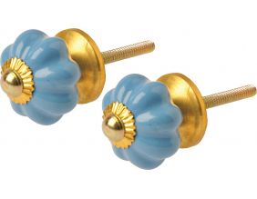 Bouton de porte floral en céramique (Lot de 2) (Bleu)