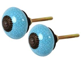 Bouton de porte rond effet craquelé bleu (Lot de 2)
