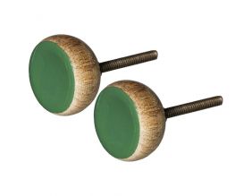 Boutons de porte en bois et métal (Lot de 2) (Vert)