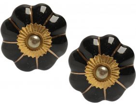 Boutons de porte classique pour meubles fleur (Lot de 2) (Noir)