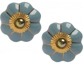 Boutons de porte classique pour meubles fleur (Lot de 2) (Bleu clair)
