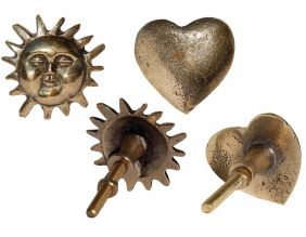 Boutons de porte coeur et soleil en laiton recyclé (Lot de 4)