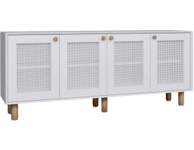 Buffet 4 portes en aggloméré Bohemian (Blanc avec cannage blanc (4 portes))