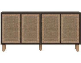 Buffet 4 portes en aggloméré Leıla (Noyer avec jute)