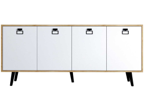 Buffet 4 portes en aggloméré Mirza Modern (Blanc et chêne)
