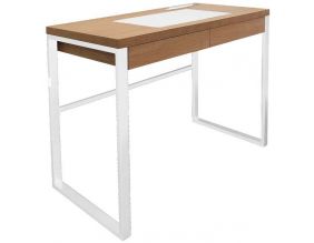 Bureau industriel en bois et métal avec tiroir (Bois et blanc)