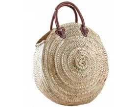 Cabas rond en palmier avec poignées cuir
