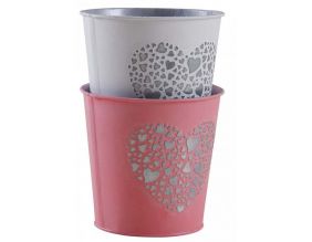 Cache-pot en métal laqué cœur embossé (Lot de 2)