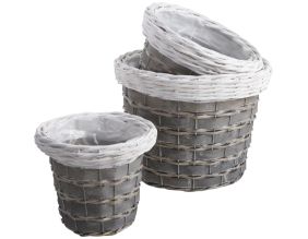 Cache-pots en osier gris et blanc (lot de 3)