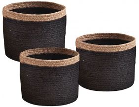 Cache-pot rond en jute (Lot de 3) (Noir)