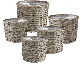 Cache pot rond en osier gris (Lot de 5)