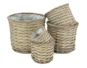 Cache pot rond en osier gris (Lot de 5)
