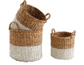 Cache-pots en jonc de mer naturel et blanc (lot de 3)