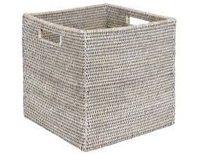 Cache-pots carrés en rotin patiné blanc (lot de 2)