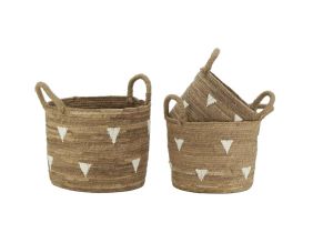 Cache-pots en abaca naturel et triangles blancs (lot de 3)