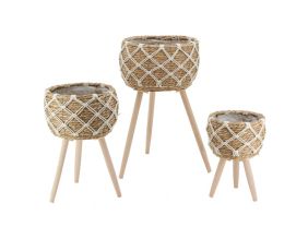 Cache-pots en jonc sur pieds (lot de 3)