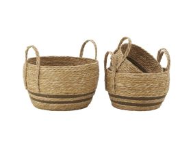 Cache-pots en jonc naturel et coton brun (Boule)