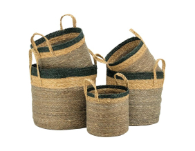 Cache-pots en jonc naturel brun et noir (Grand modèle)