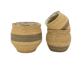Cache-pots en jonc naturel et brun (Grand modèle)