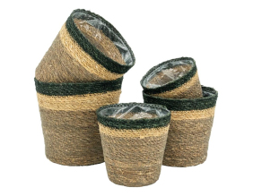 Cache-pots en jonc naturel brun et noir (Petit Modèle)