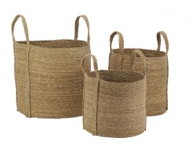 Cache-pots en jonc naturel avec anses (Lot de 3)