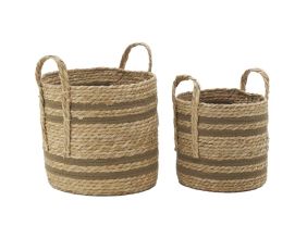 Cache-pots en jonc naturel et coton brun (lot de 2) (Droit)