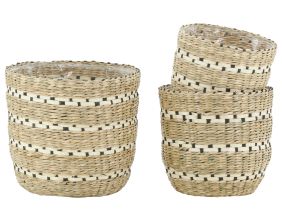 Cache-pots en jonc naturel et noir (lot de 3)