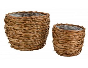 Cache pots en osier vieilli avec doublure (Lot de 2)