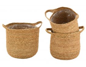 Cache-pots ronds en jonc (Lot de 3)