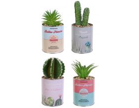Cactus artificiels dans pots ronds en métal fantaisies (Lot de 4)