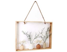 Cadre déco en pin avec vase de fleurs artificielles 32 x 38 x 7 cm