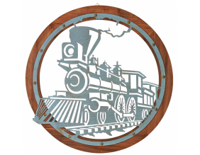 Cadre rond train métal et bois