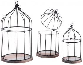 Cages en métal laqué et bois (Lot de 3)