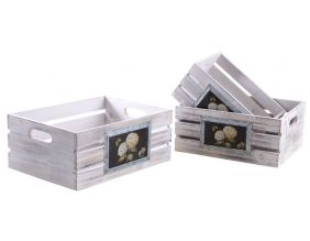 Caisses rectangulaires en bois blanchi (Lot de 3)