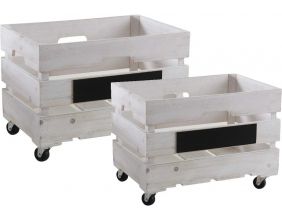 Caisses de rangement en bois blanchi (Lot de 2)