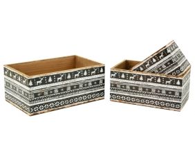 Caisses de rangement en bois et papier verni Christmas