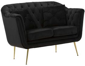 Canapé 2 places en tissu capitonné avec coussins Budapest 130 x 83 x 91 cm (Noir)