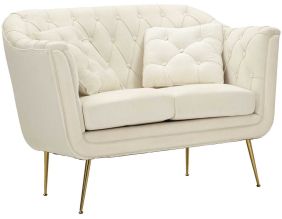 Canapé 2 places en tissu capitonné avec coussins Budapest 130 x 83 x 91 cm (Crème)