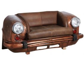 Canapé voiture en cuir de buffle et métal (Cuivre)