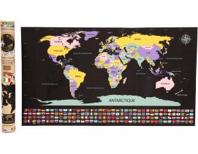 Carte du monde à gratter avec drapeaux 80x45 cm
