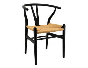 Chaise en bouleau laqué noir et papier cordé