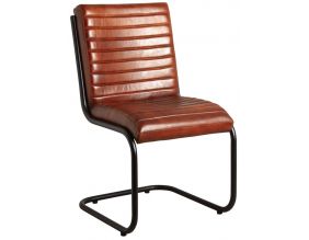 Chaise en cuir de buffle pleine fleur et métal