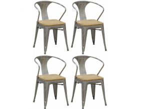 Chaise industrielle en métal et bois d'orme (Lot de 4) (Acier brossé gris)
